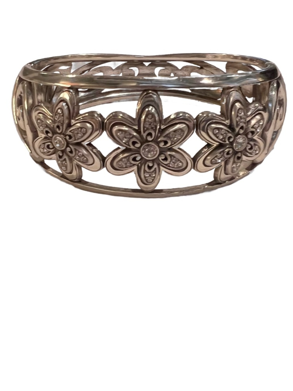 Brighton Floral Filigree Clamp Bracelet with Rhinestone Accents